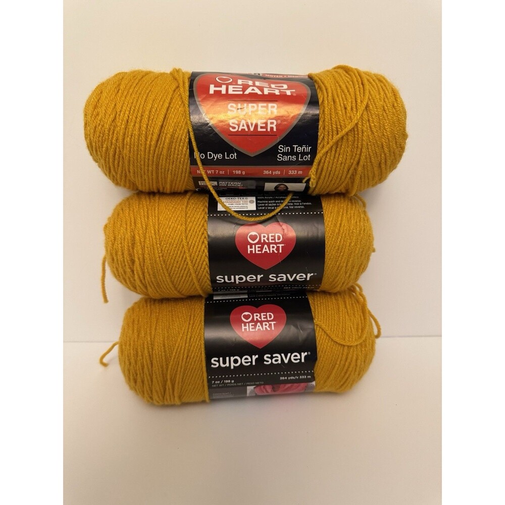 Heart Super Saver Yarn Saffron Gold 7 oz 364 Yds Lot of 3 Skeins Destash